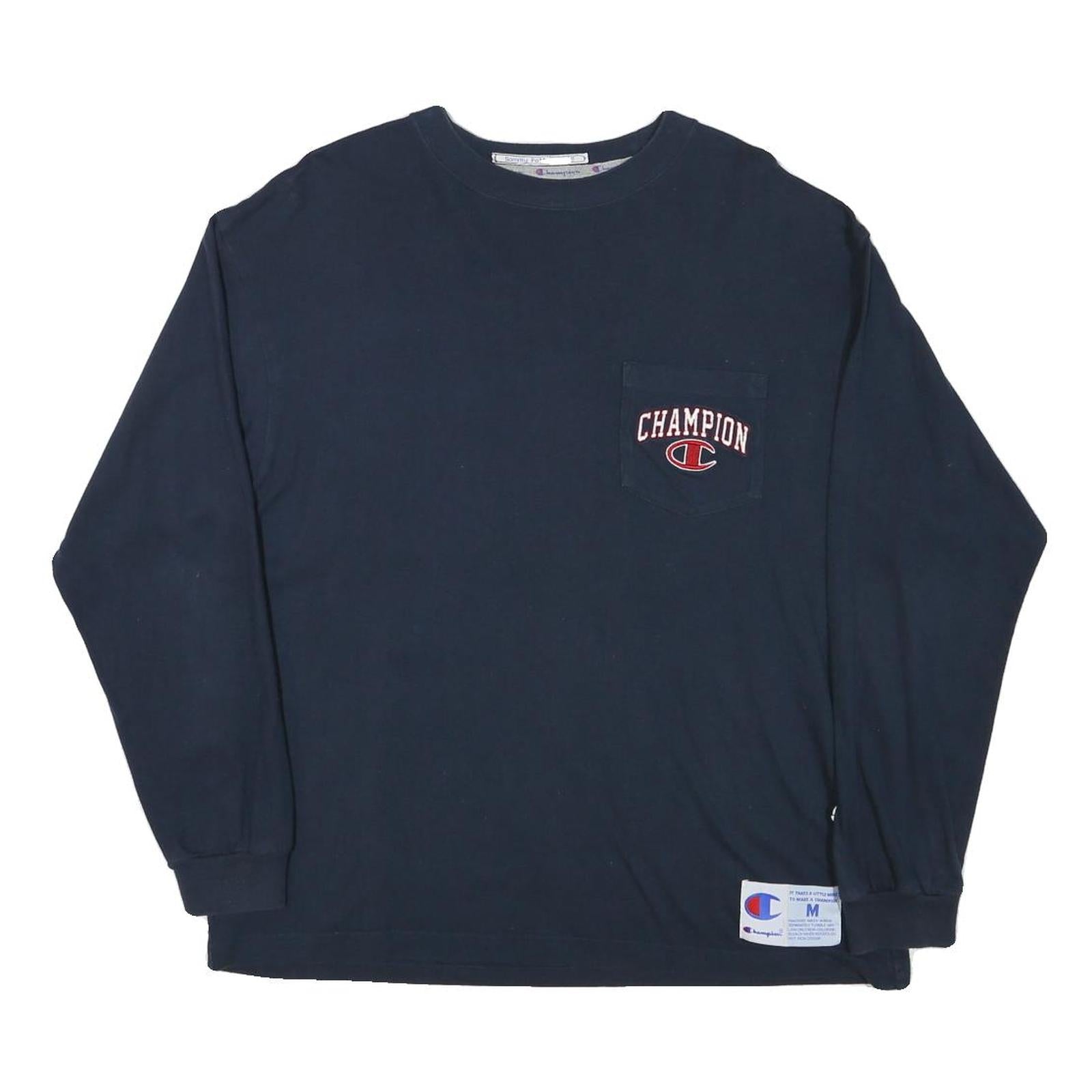 CHAMPION Mens Navy Blue Graphic T-Shirt M Long Sleeve Crew Neck Casual Sport