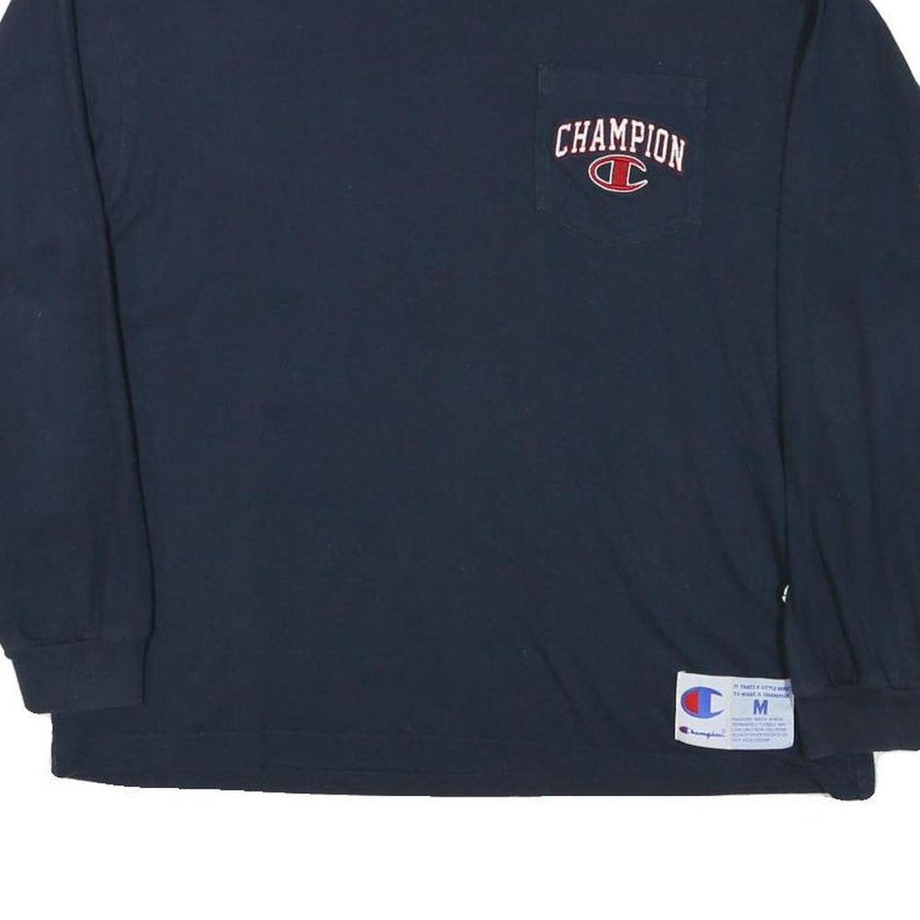 CHAMPION Mens Navy Blue Graphic T-Shirt M Long Sleeve Crew Neck Casual Sport