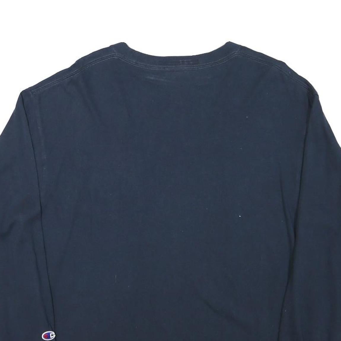 CHAMPION Mens Navy Blue Graphic T-Shirt M Long Sleeve Crew Neck Casual Sport