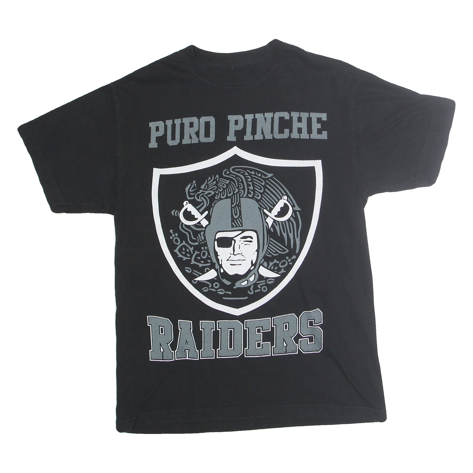 Mens Black Puro Pinche Raiders Graphic T-Shirt M Crew Neck Short Sleeve Cotton