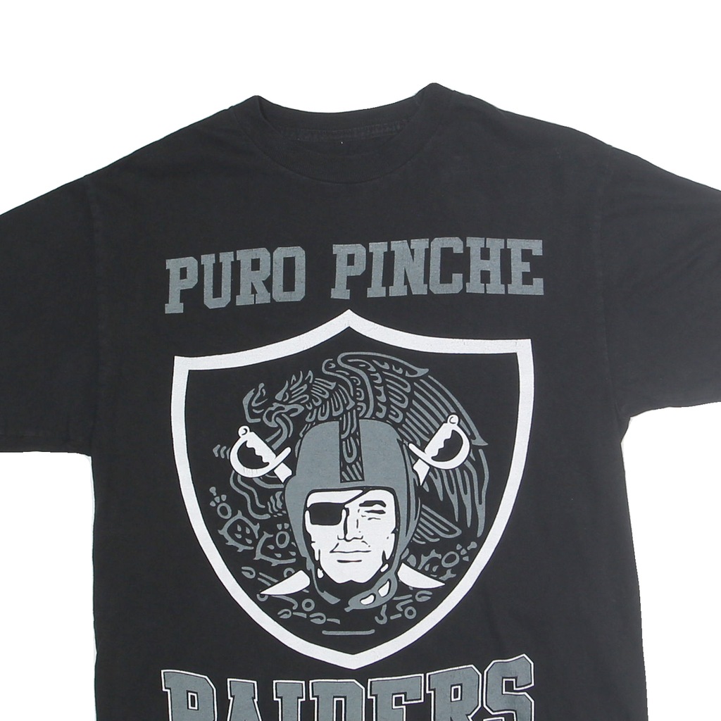Mens Black Puro Pinche Raiders Graphic T-Shirt M Crew Neck Short Sleeve Cotton