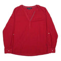 TOMMY HILFIGER Womens Red Cotton Blend Shirt Long Sleeve V-Neck L Stylish Casual