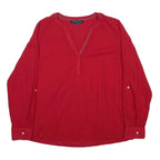 TOMMY HILFIGER Womens Red Cotton Blend Shirt Long Sleeve V-Neck L Stylish Casual