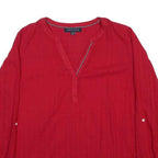 TOMMY HILFIGER Womens Red Cotton Blend Shirt Long Sleeve V-Neck L Stylish Casual