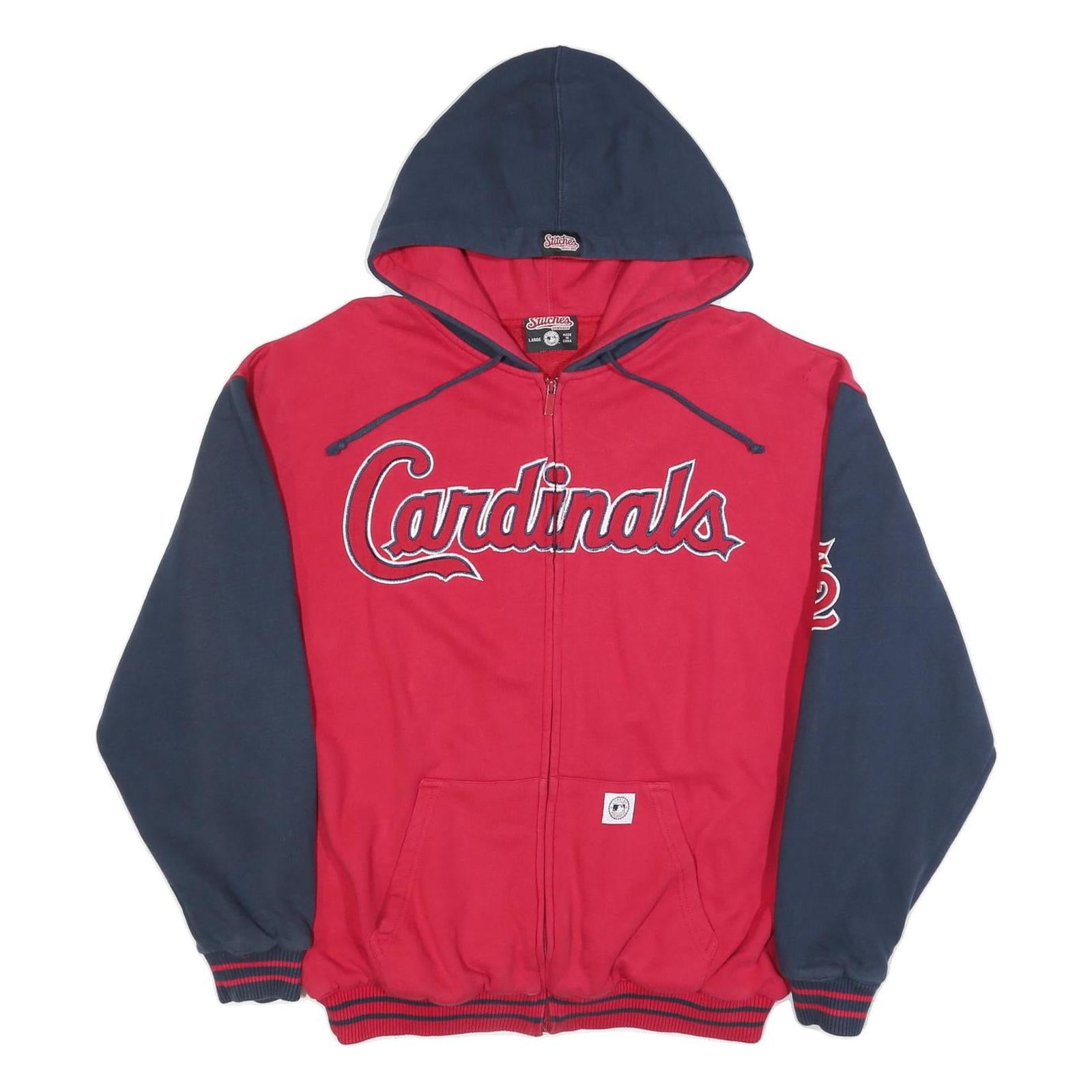 STITCHES Mens Red & Navy Cardinals Zip Hoodie Jacket L Cotton Blend Casual