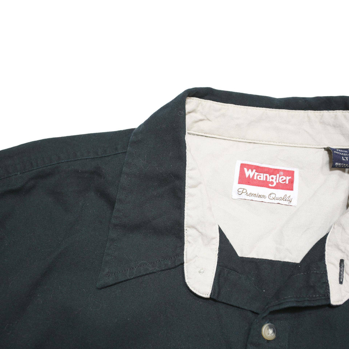 WRANGLER Mens Black Cotton Blend Long Sleeve Shirt L Button Chest Pockets Casual