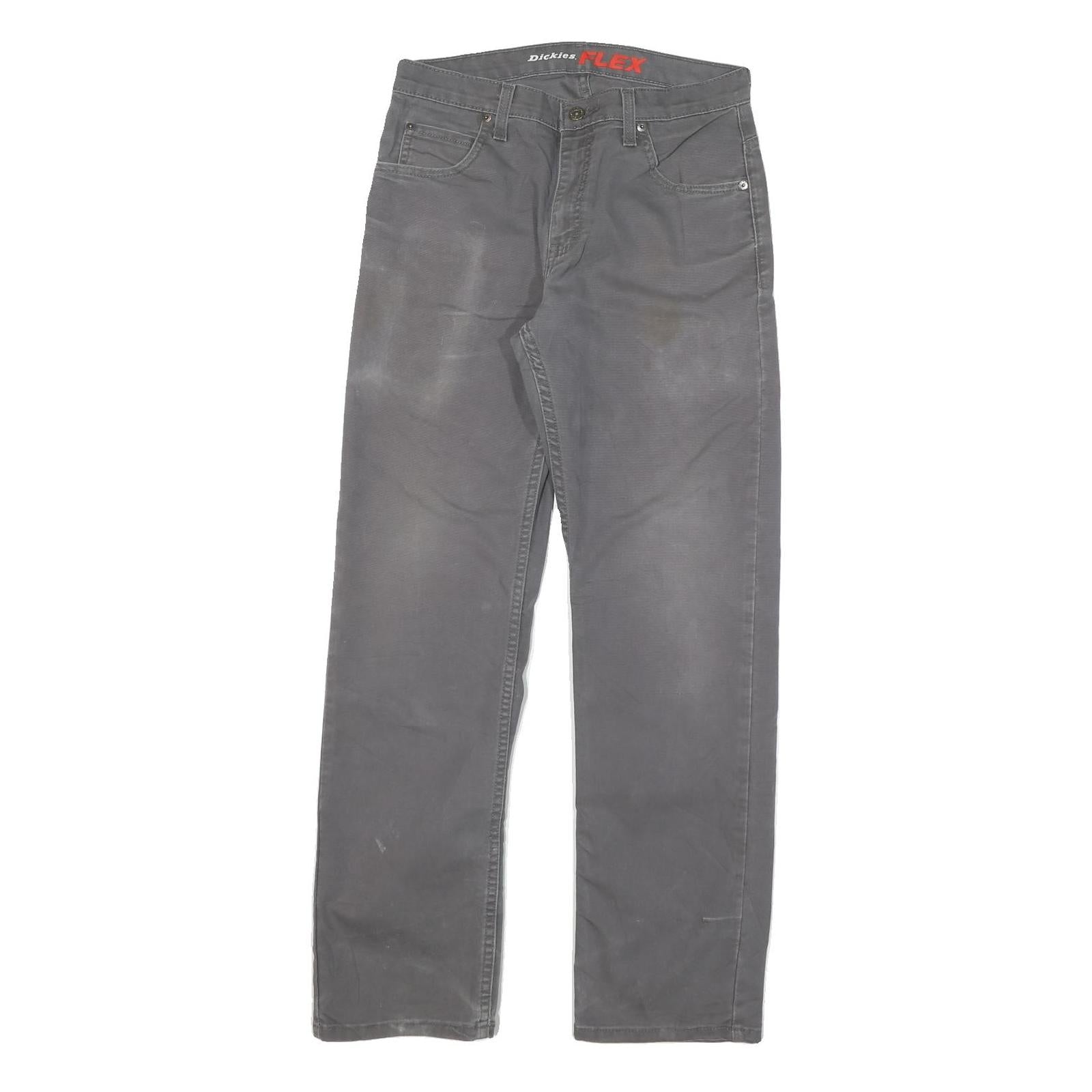 DICKIES Mens Cotton Blend Grey Regular Straight Trousers W30 L30 Workwear Zip