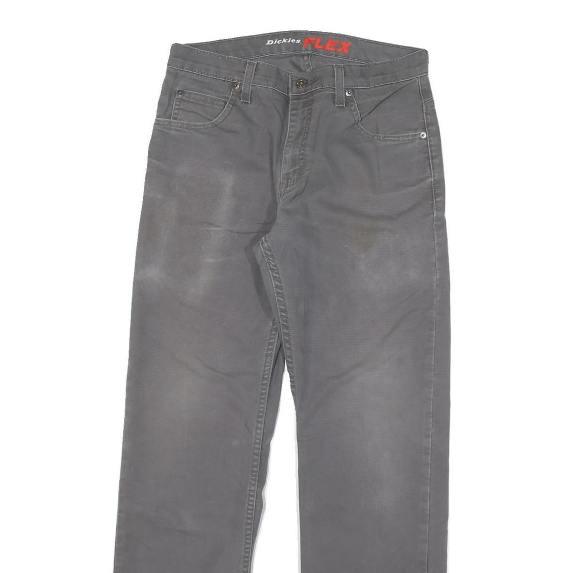 DICKIES Mens Cotton Blend Grey Regular Straight Trousers W30 L30 Workwear Zip