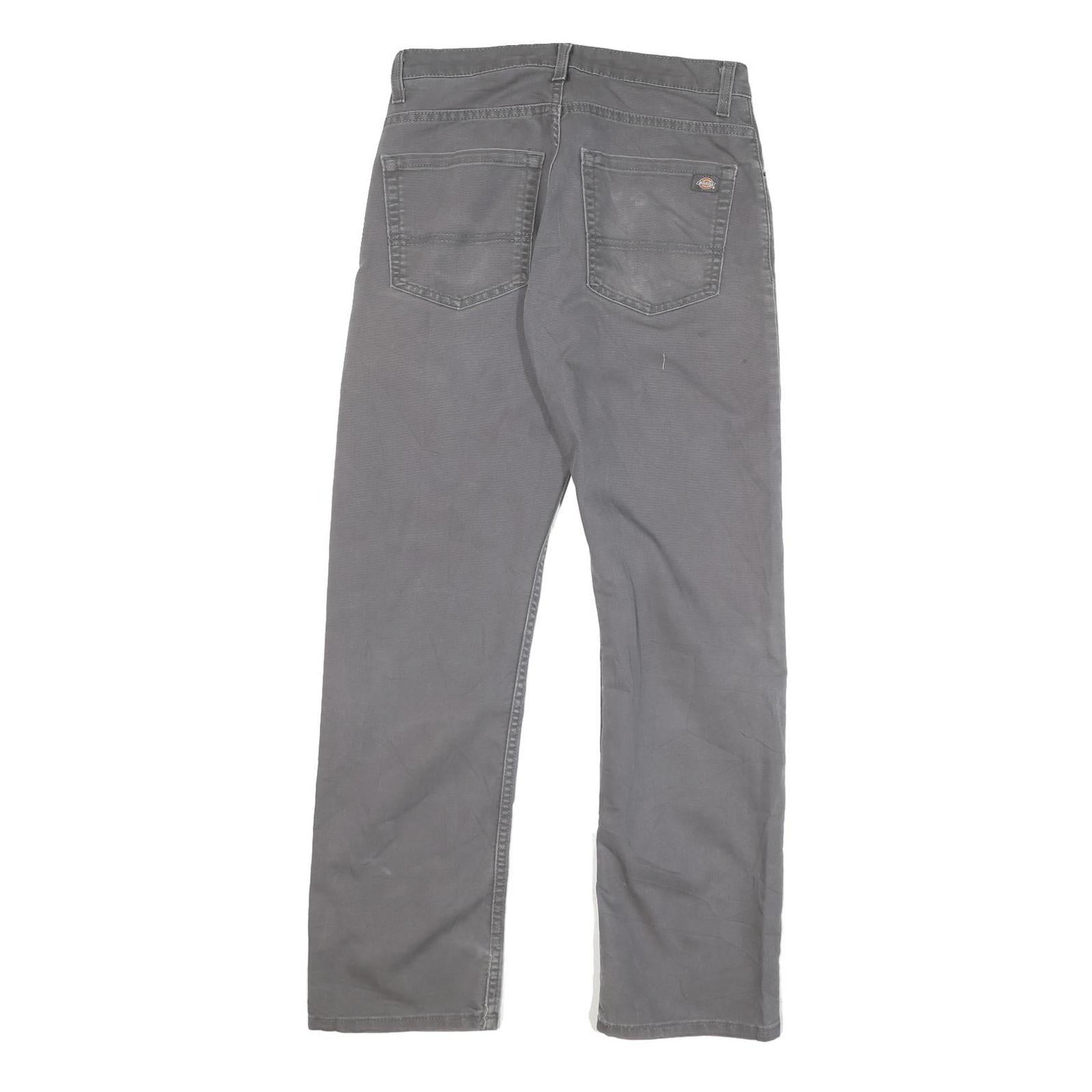 DICKIES Mens Cotton Blend Grey Regular Straight Trousers W30 L30 Workwear Zip