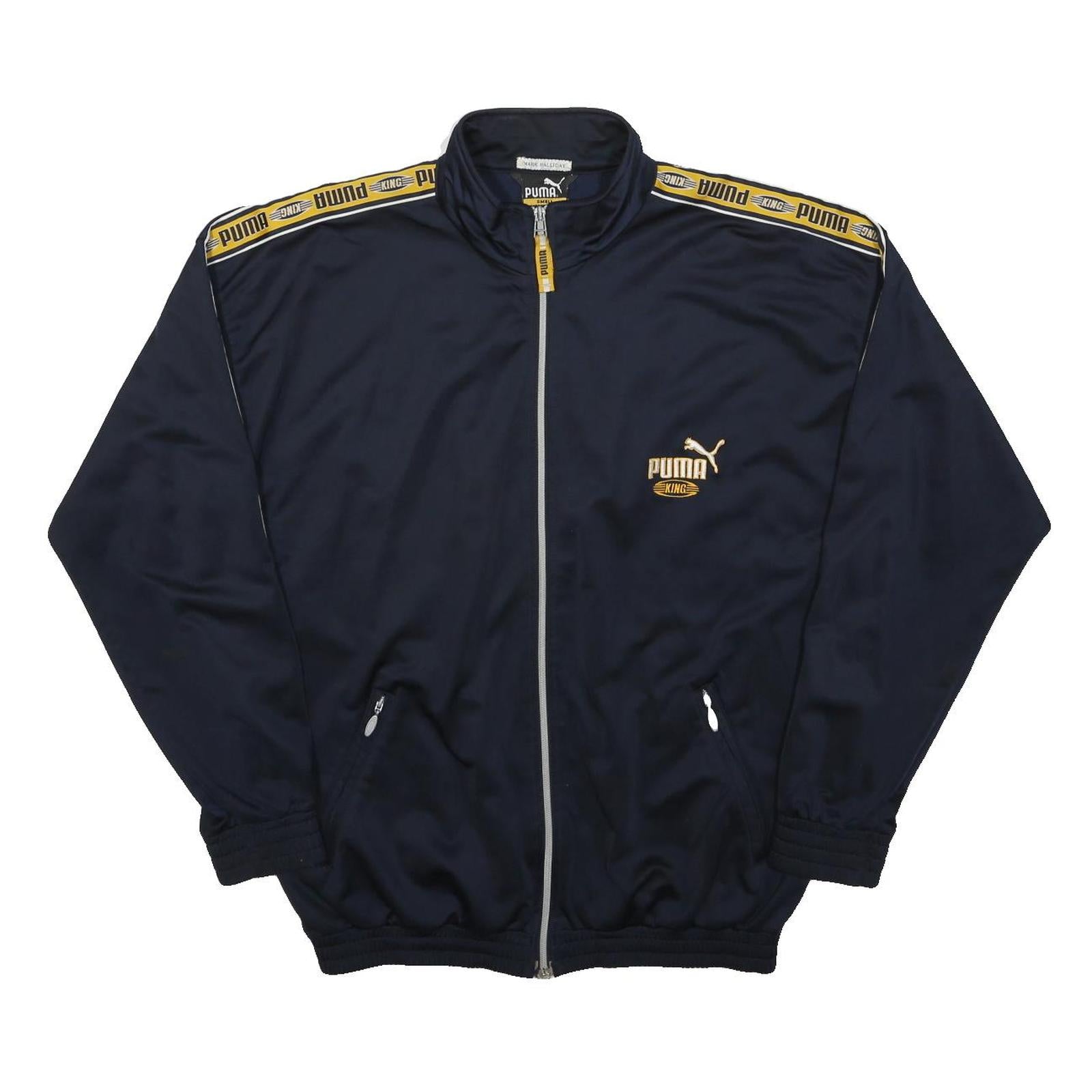 PUMA Mens Navy Blue & Yellow Track Jacket S Polyester Zip Retro Sportswear