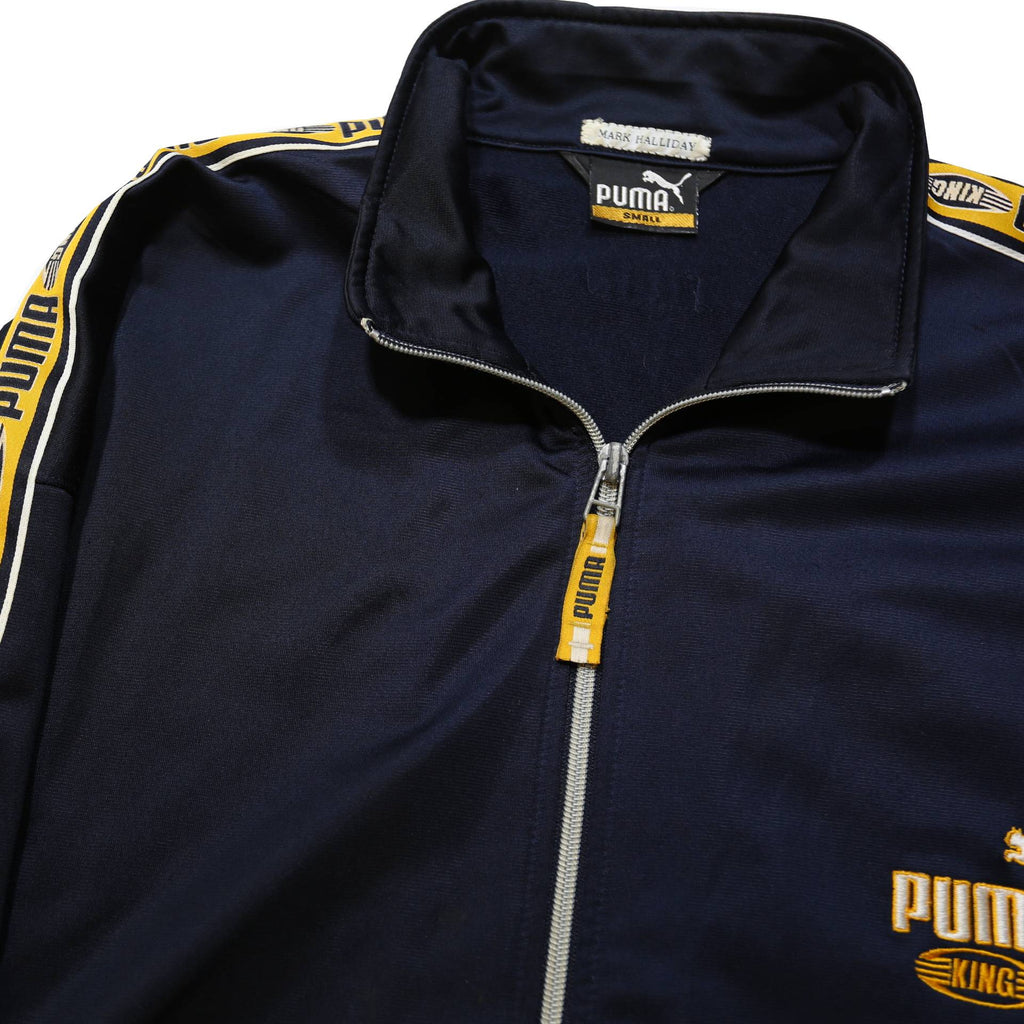 PUMA Mens Navy Blue & Yellow Track Jacket S Polyester Zip Retro Sportswear