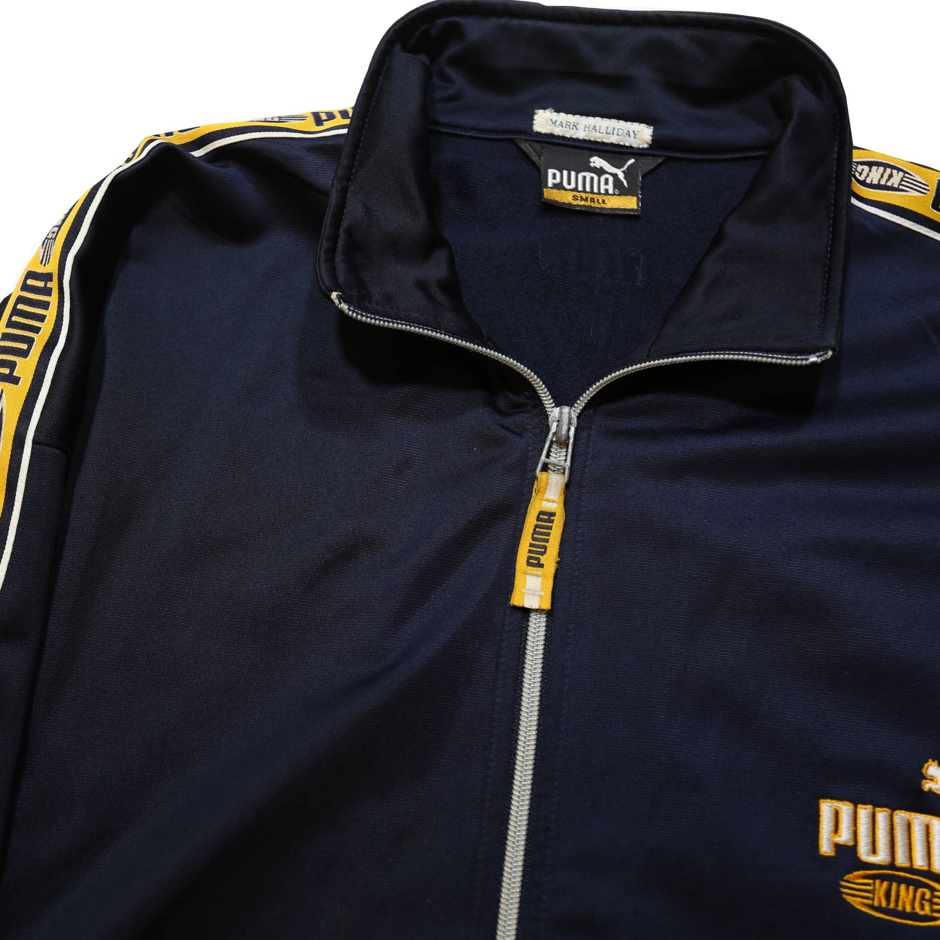 PUMA Mens Navy Blue & Yellow Track Jacket S Polyester Zip Retro Sportswear