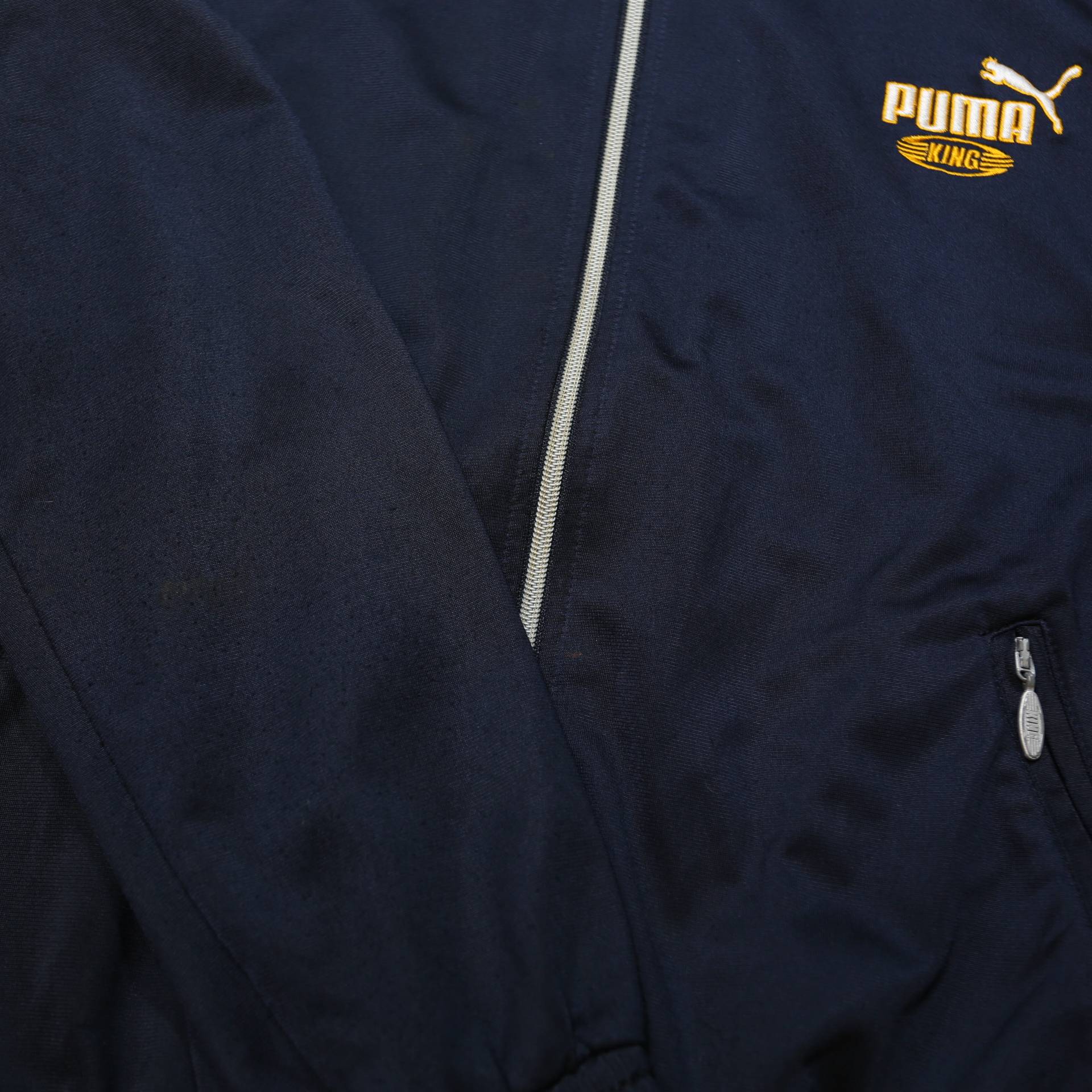 PUMA Mens Navy Blue & Yellow Track Jacket S Polyester Zip Retro Sportswear