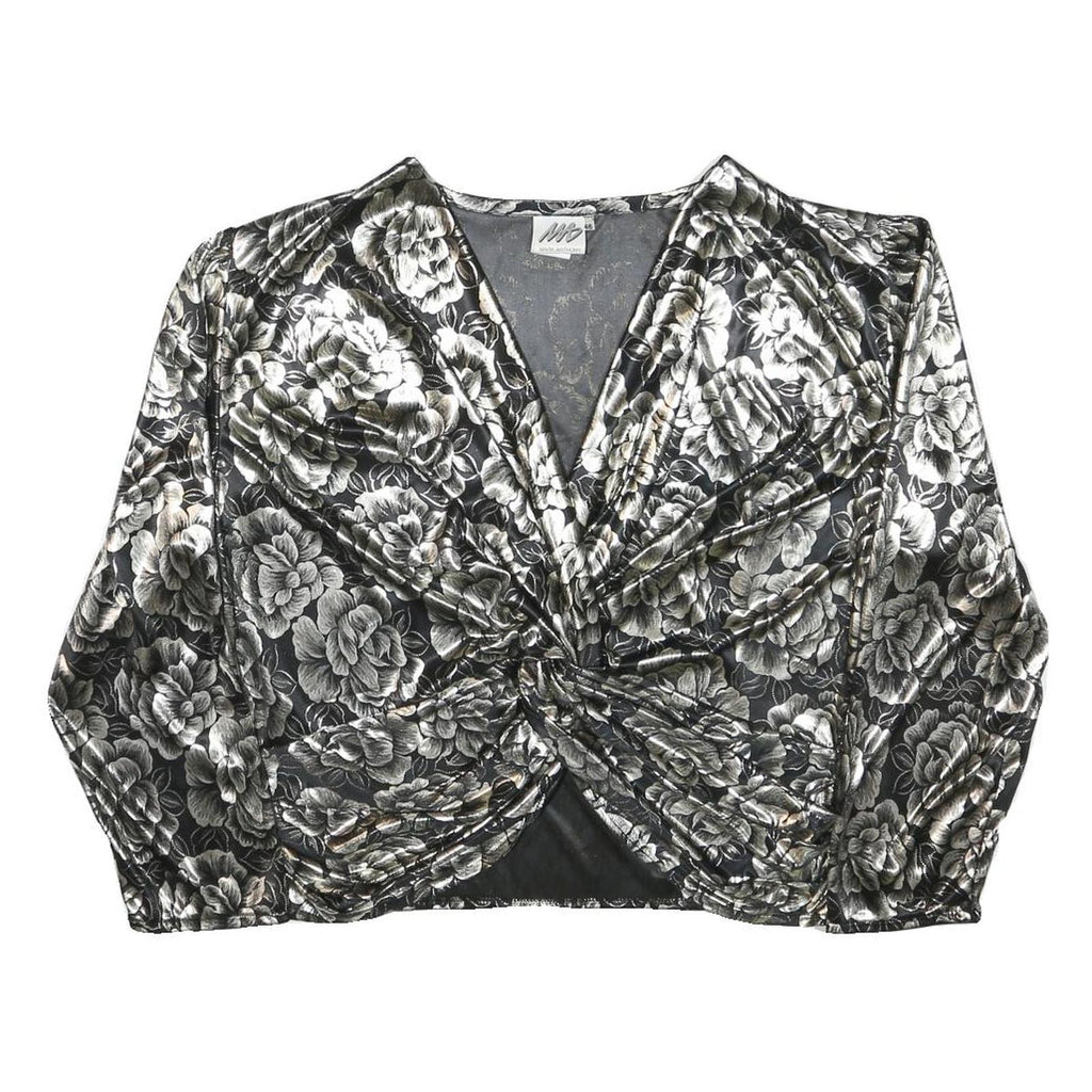 MARK ANTHONY Womens Black & White Floral Cropped Jacket M Polyester V-Neck