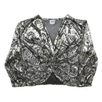 MARK ANTHONY Womens Black & White Floral Cropped Jacket M Polyester V-Neck