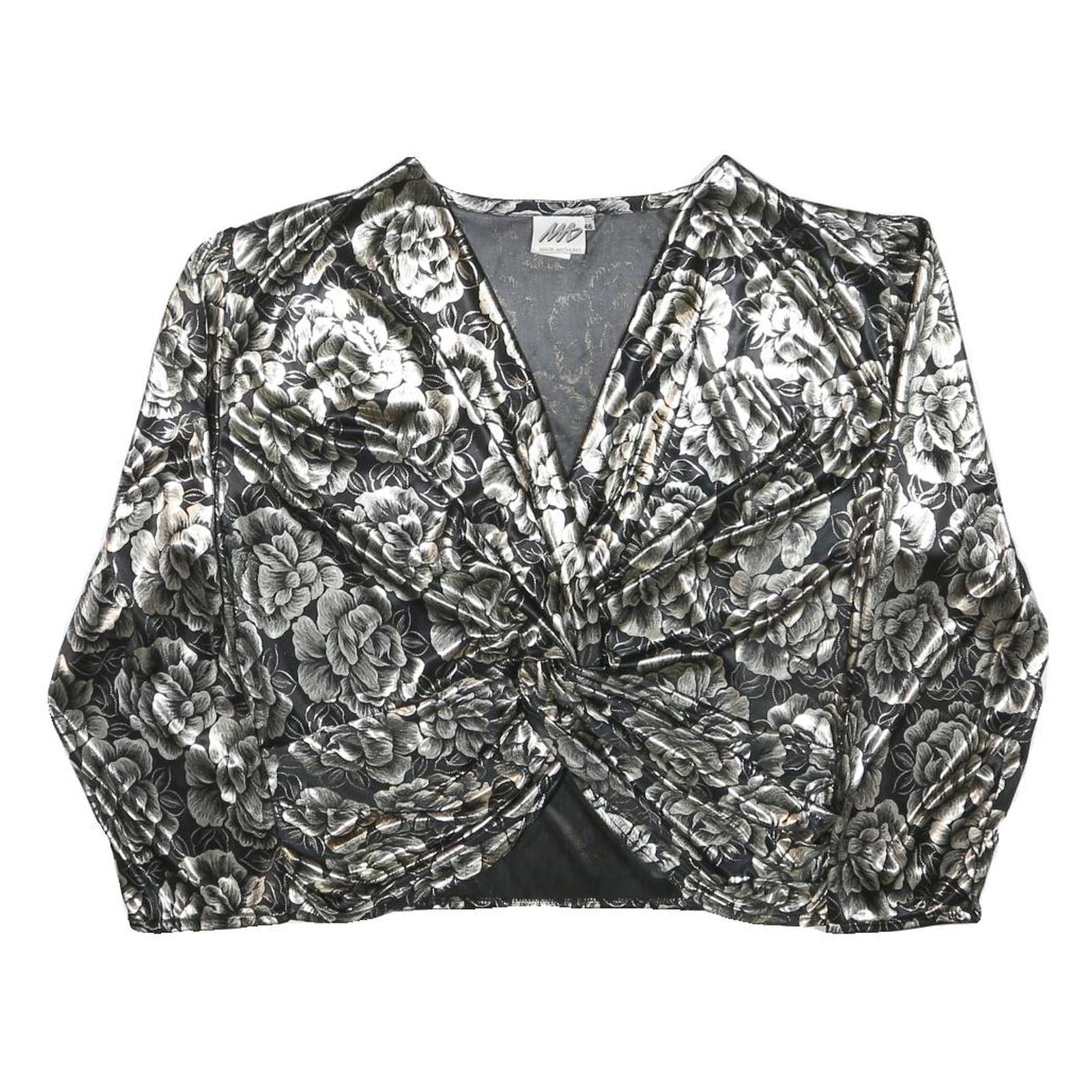 MARK ANTHONY Womens Black & White Floral Cropped Jacket M Polyester V-Neck
