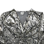 MARK ANTHONY Womens Black & White Floral Cropped Jacket M Polyester V-Neck