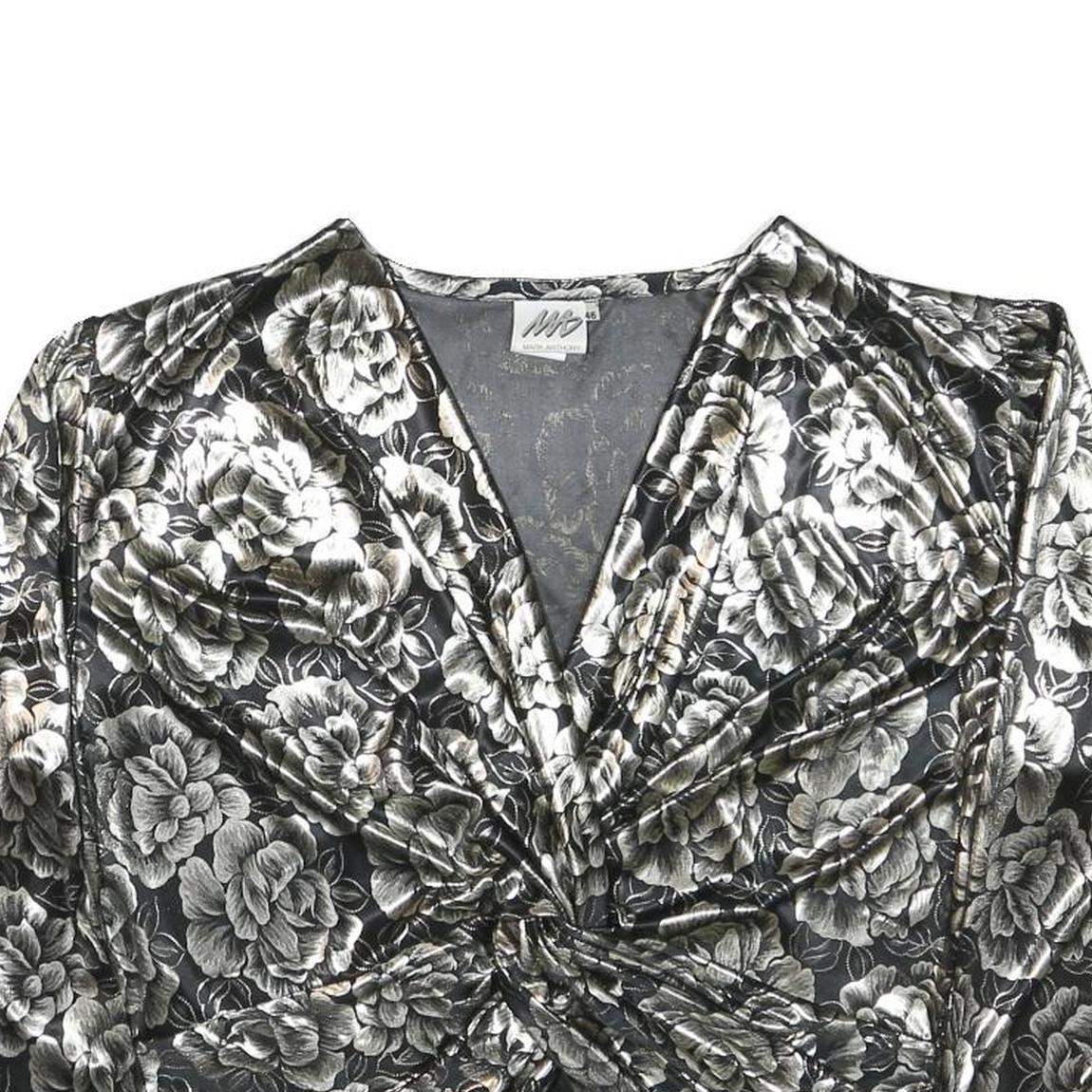 MARK ANTHONY Womens Black & White Floral Cropped Jacket M Polyester V-Neck