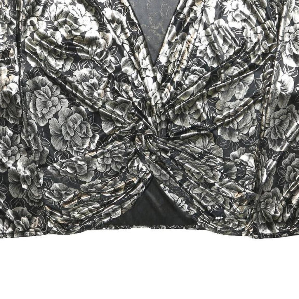 MARK ANTHONY Womens Black & White Floral Cropped Jacket M Polyester V-Neck