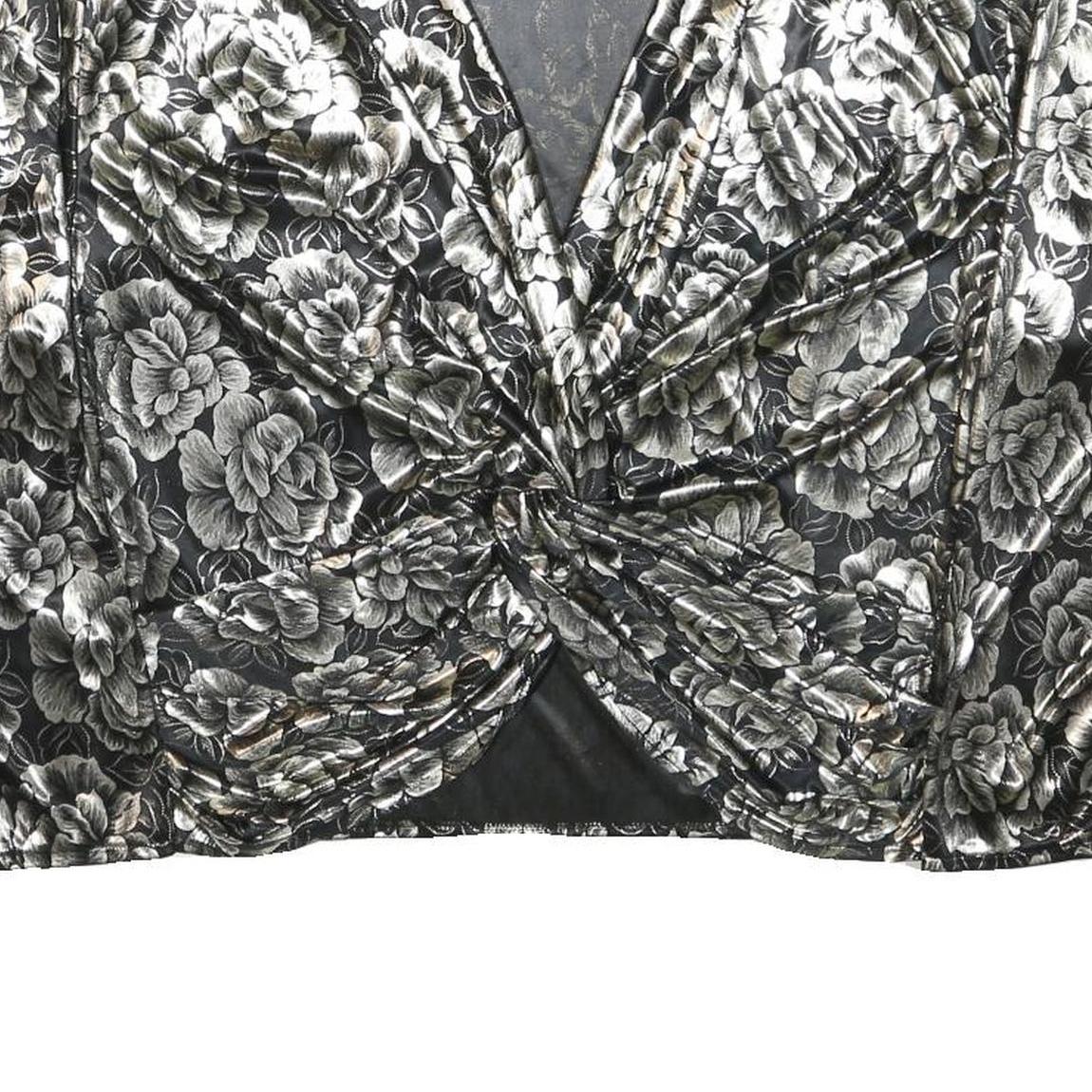 MARK ANTHONY Womens Black & White Floral Cropped Jacket M Polyester V-Neck