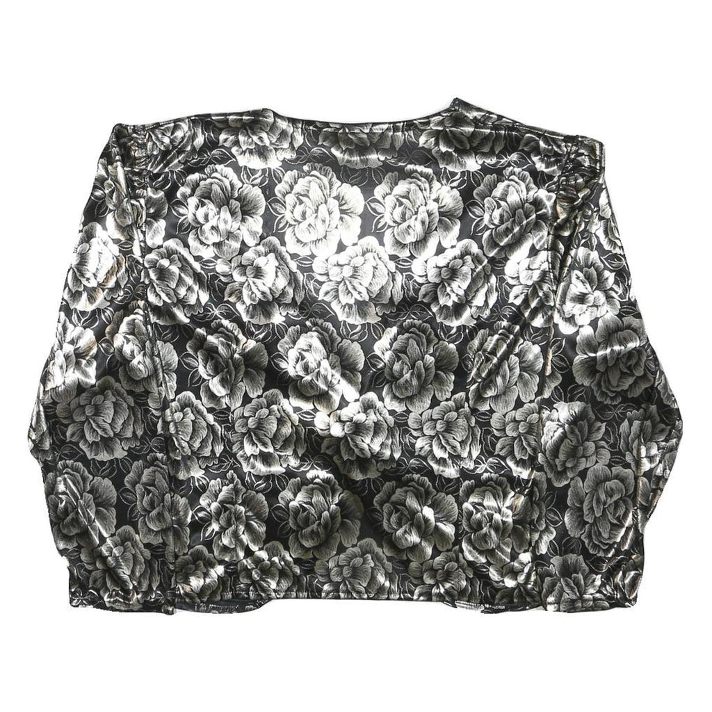 MARK ANTHONY Womens Black & White Floral Cropped Jacket M Polyester V-Neck