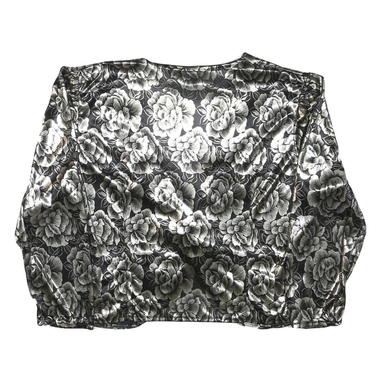 MARK ANTHONY Womens Black & White Floral Cropped Jacket M Polyester V-Neck