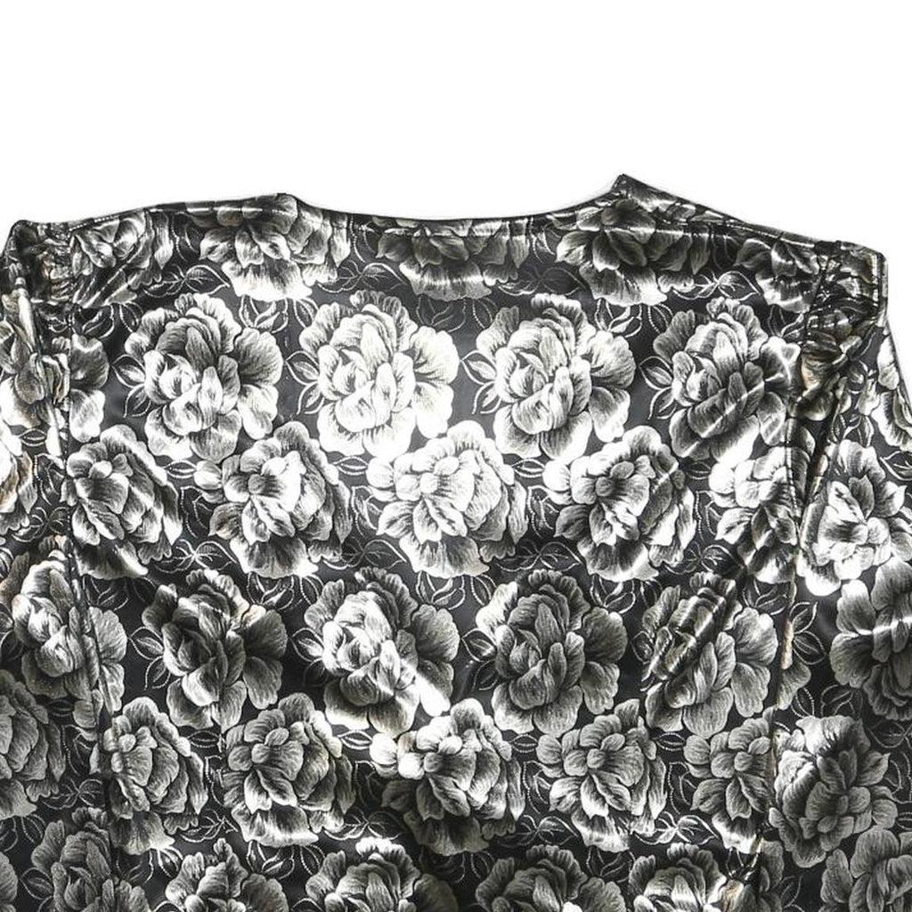 MARK ANTHONY Womens Black & White Floral Cropped Jacket M Polyester V-Neck