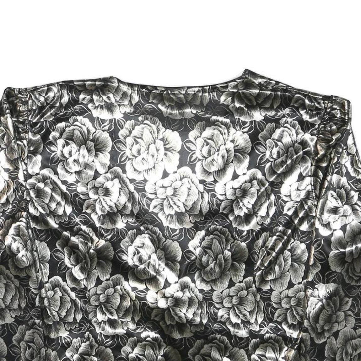 MARK ANTHONY Womens Black & White Floral Cropped Jacket M Polyester V-Neck