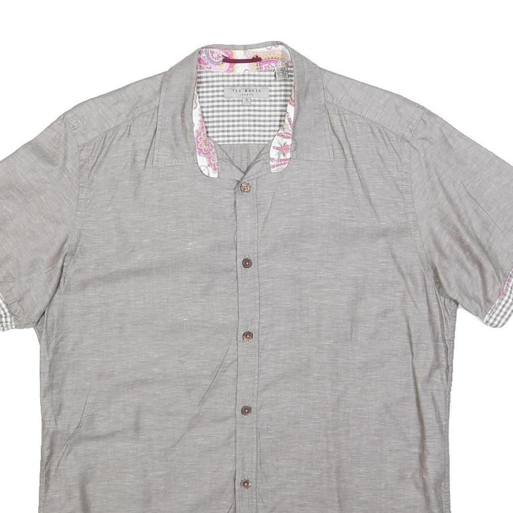 TED BAKER Mens Grey Short Sleeve Summer Shirt M Casual Cotton Blend
