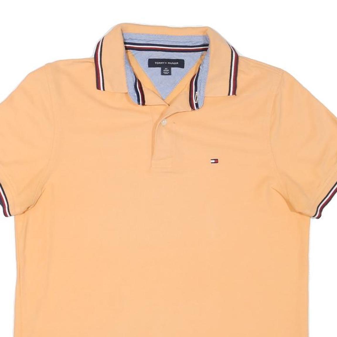 TOMMY HILFIGER Mens Peach Polo Shirt XS Striped Collar Short Sleeve Cotton Blend