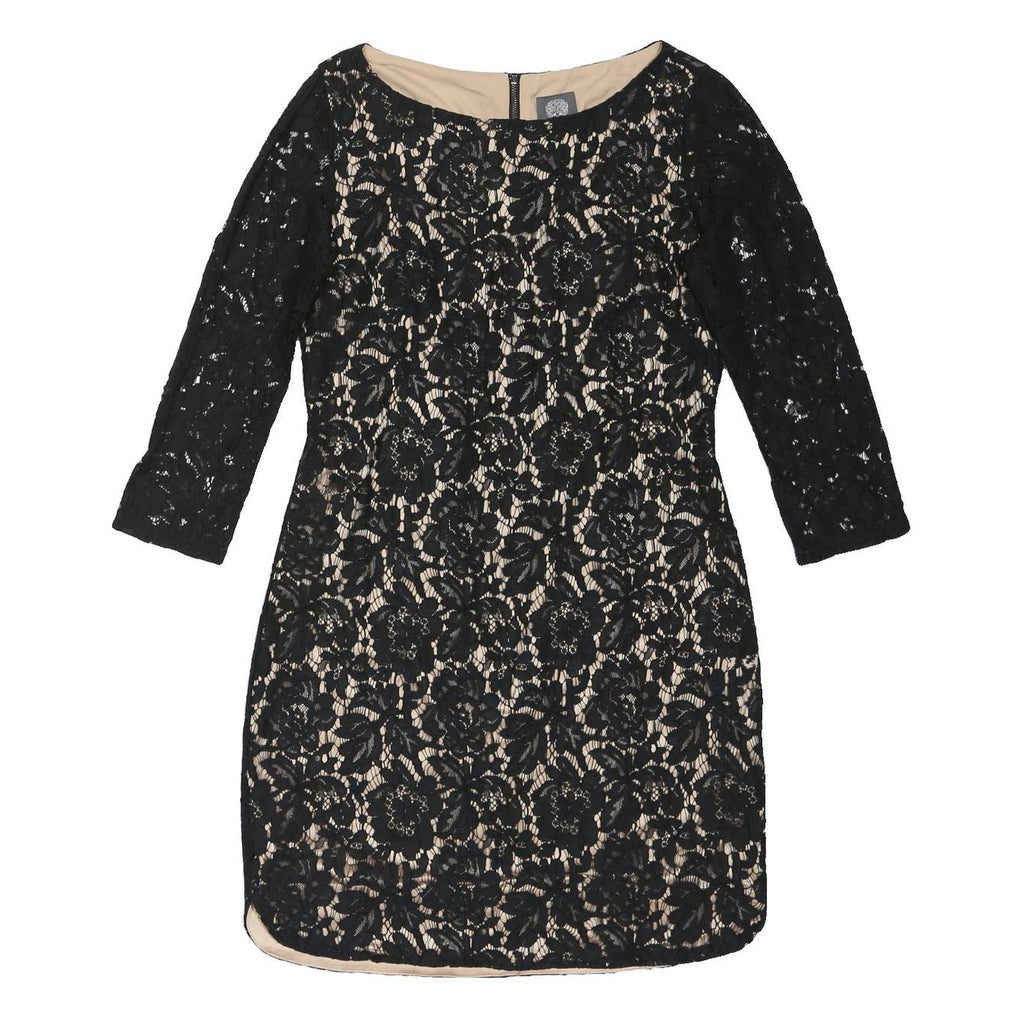 VINCE CAMUTO Womens Black & Nude Lace Day Dress Polyester Blend Three Quarter