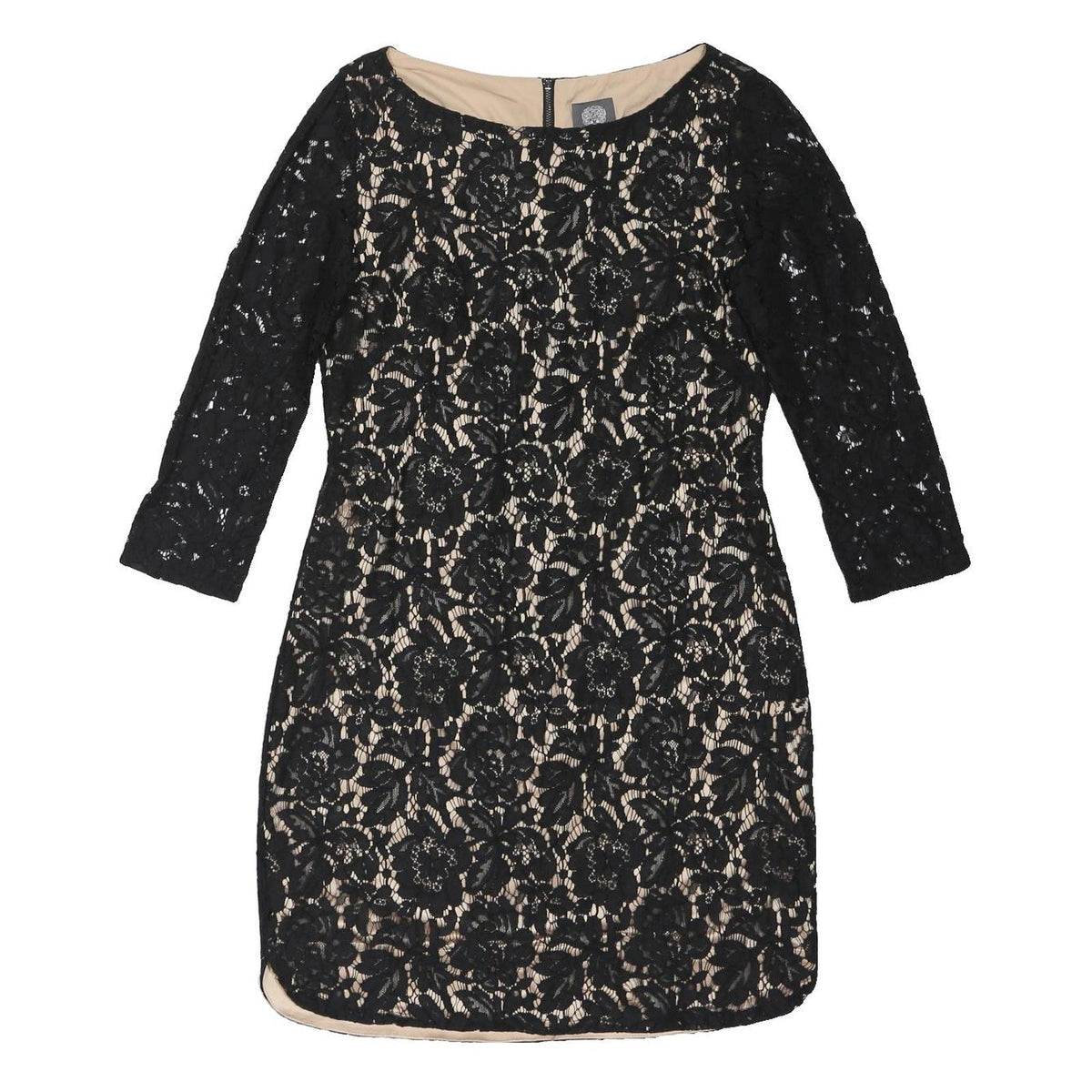 VINCE CAMUTO Womens Black & Nude Lace Day Dress Polyester Blend Three Quarter