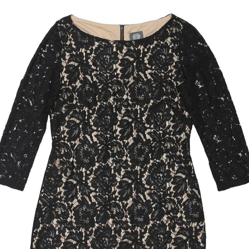 VINCE CAMUTO Womens Black & Nude Lace Day Dress Polyester Blend Three Quarter