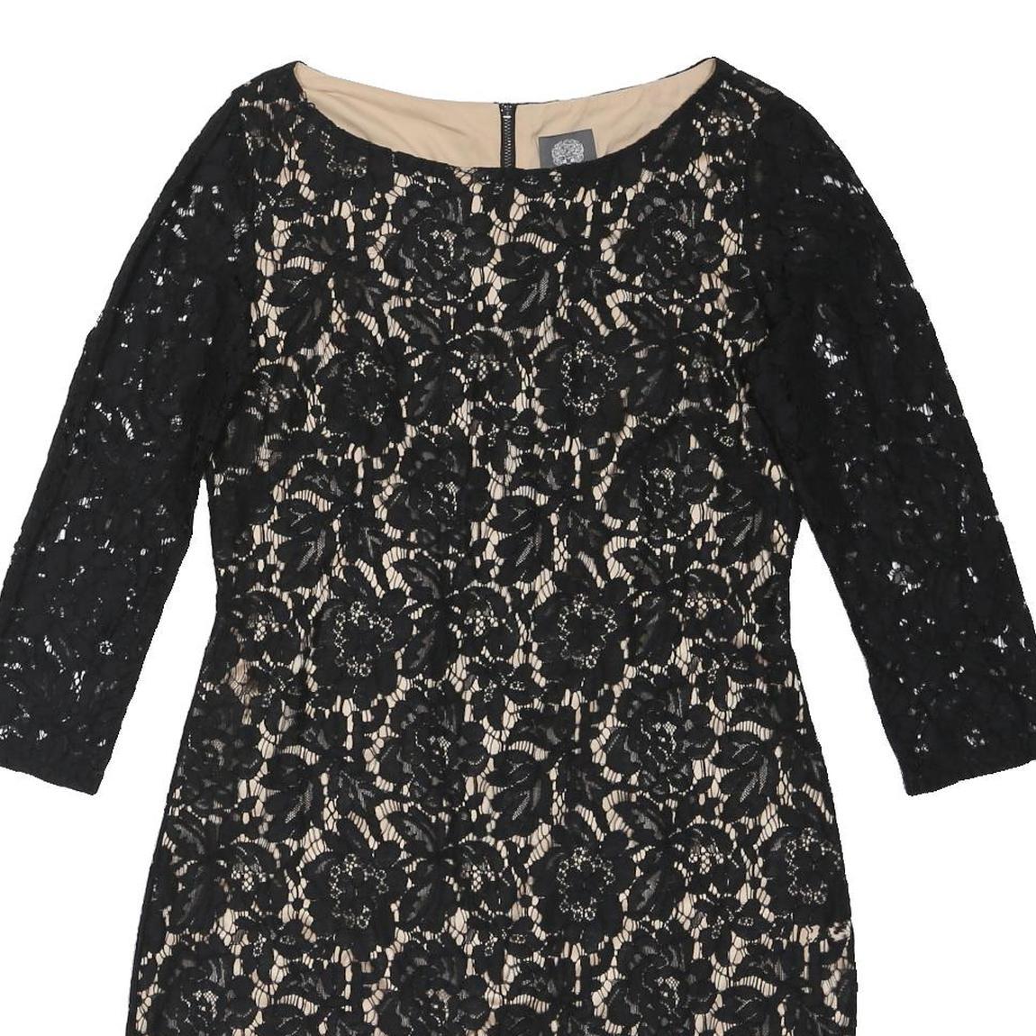 VINCE CAMUTO Womens Black & Nude Lace Day Dress Polyester Blend Three Quarter
