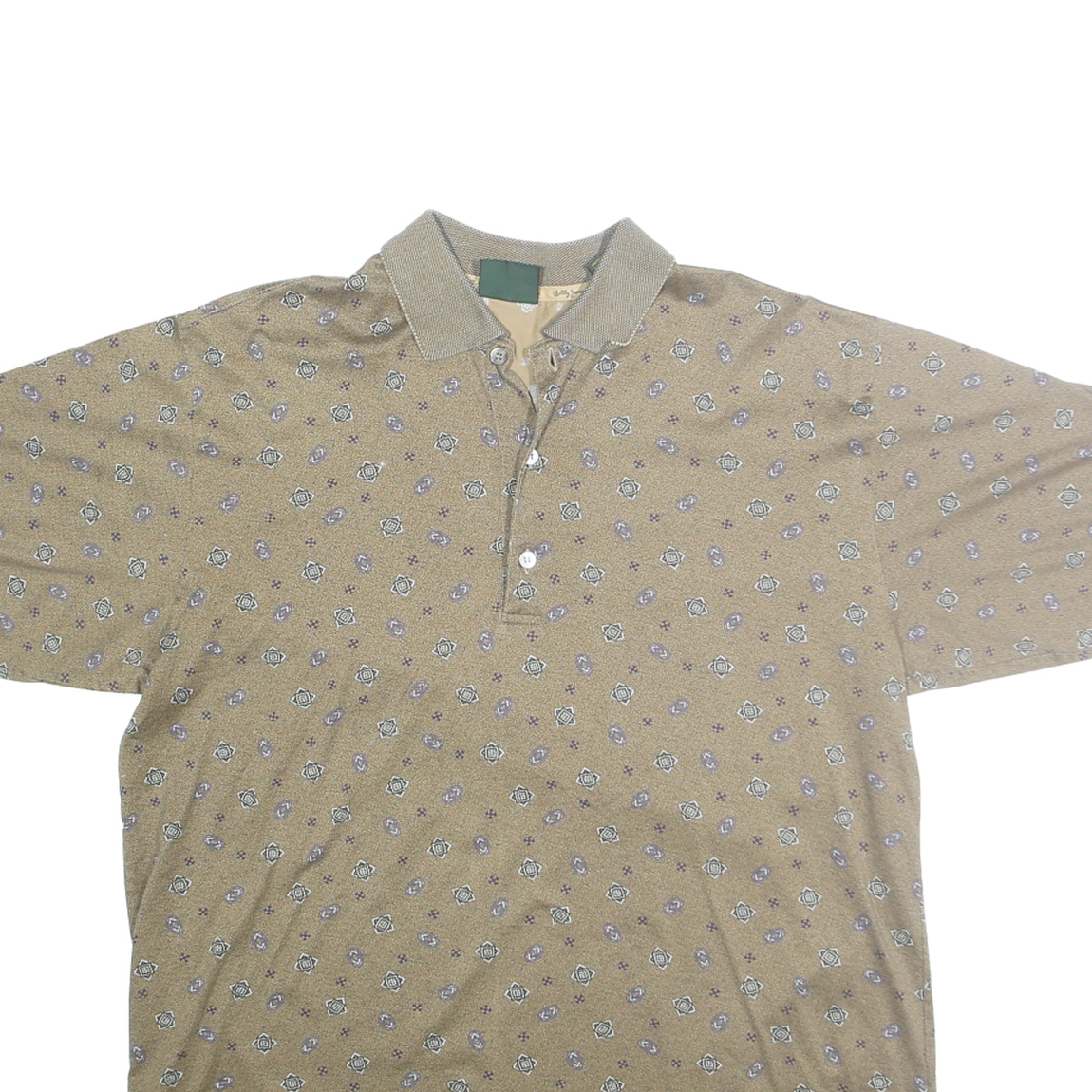 BOBBY JONES Mens Beige Printed Short Sleeve Polo Shirt M Cotton Casual