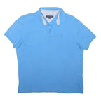 TOMMY HILFIGER Mens Blue Short Sleeve Plain Polo Shirt M Cotton Blend Jersey