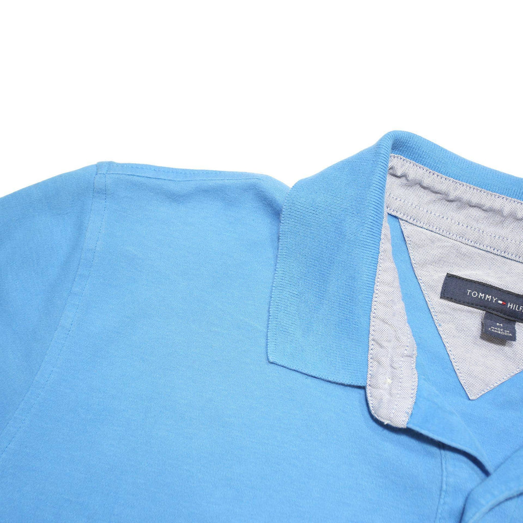 TOMMY HILFIGER Mens Blue Short Sleeve Plain Polo Shirt M Cotton Blend Jersey