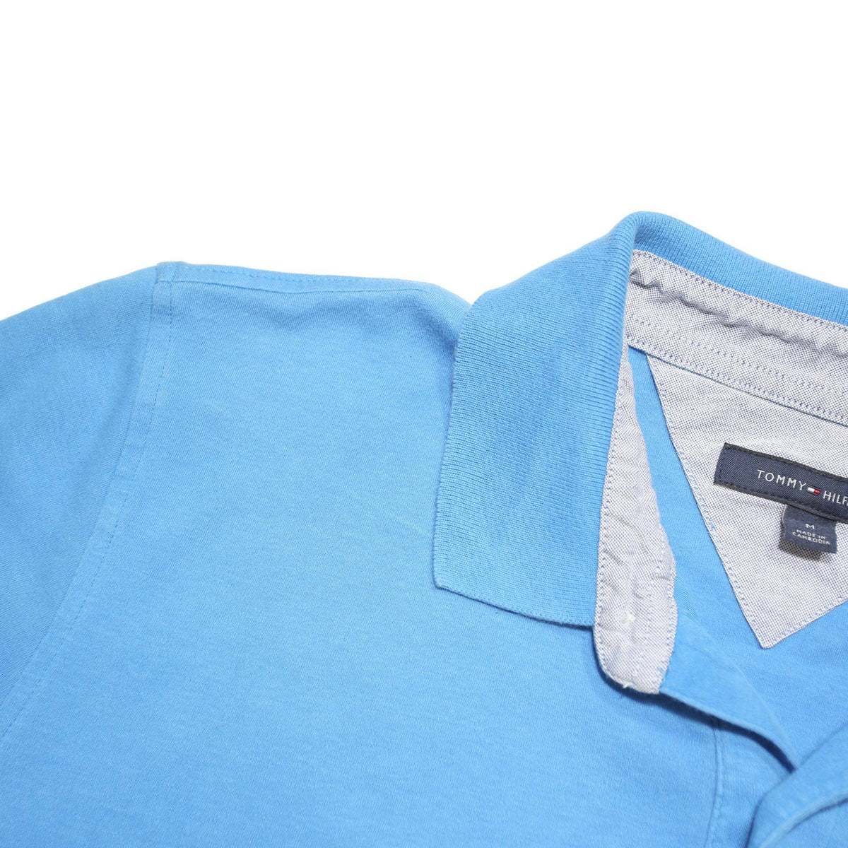 TOMMY HILFIGER Mens Blue Short Sleeve Plain Polo Shirt M Cotton Blend Jersey