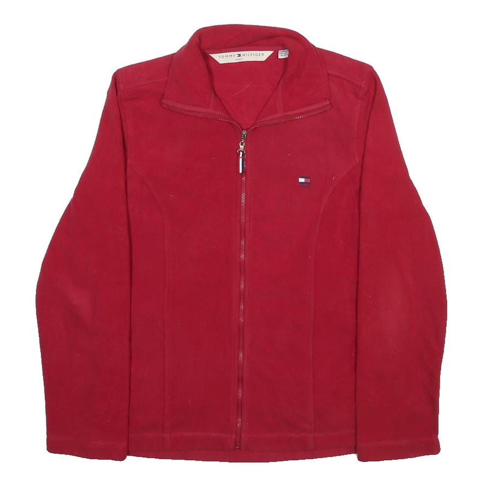 TOMMY HILFIGER Womens Red Fleece Jacket M Polyester Zip Casual Warm Layer