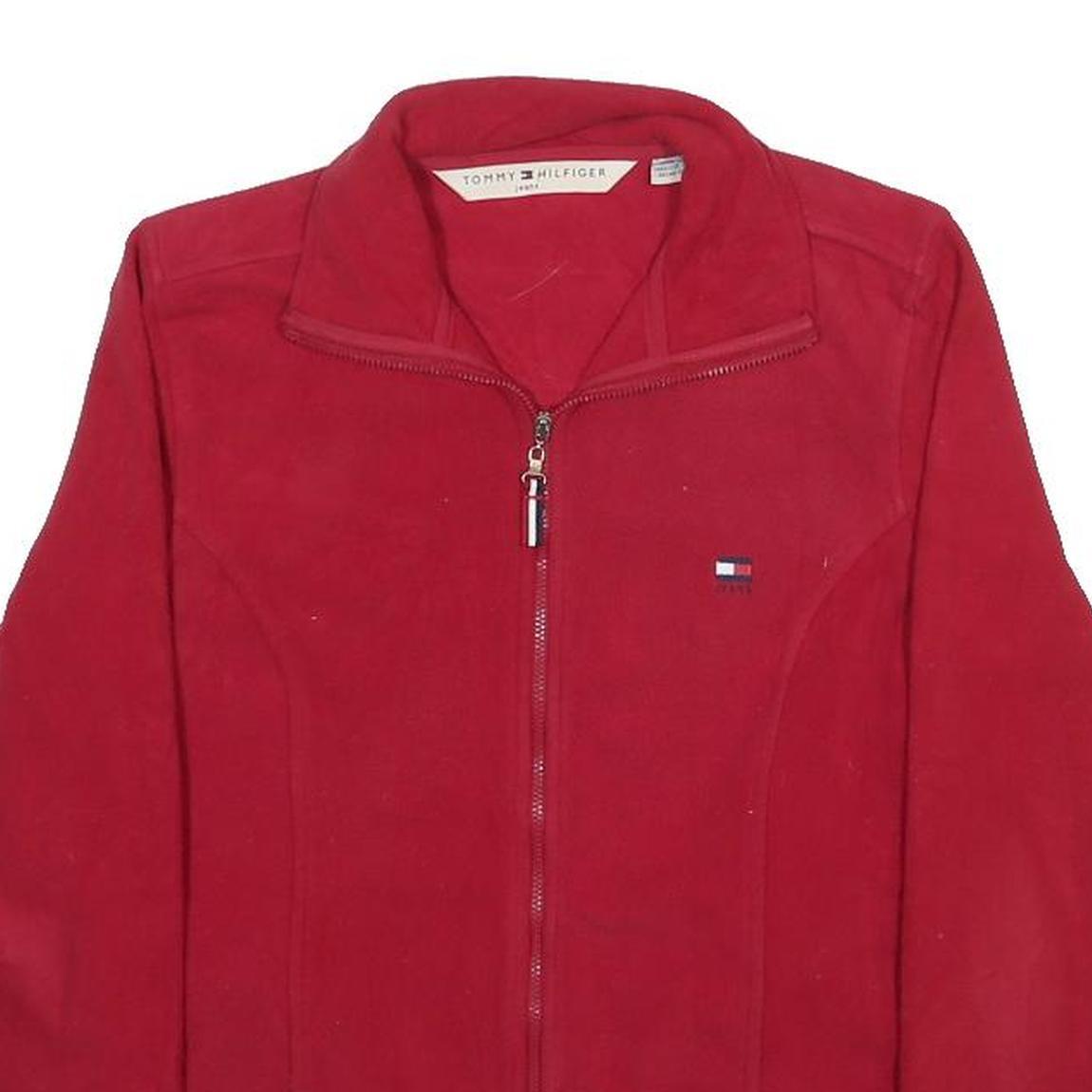 TOMMY HILFIGER Womens Red Fleece Jacket M Polyester Zip Casual Warm Layer