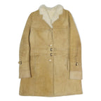 Womens Beige Shearling Button Jacket S Polyester Blend Classic Winter Outerwear