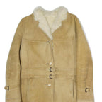 Womens Beige Shearling Button Jacket S Polyester Blend Classic Winter Outerwear