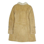 Womens Beige Shearling Button Jacket S Polyester Blend Classic Winter Outerwear
