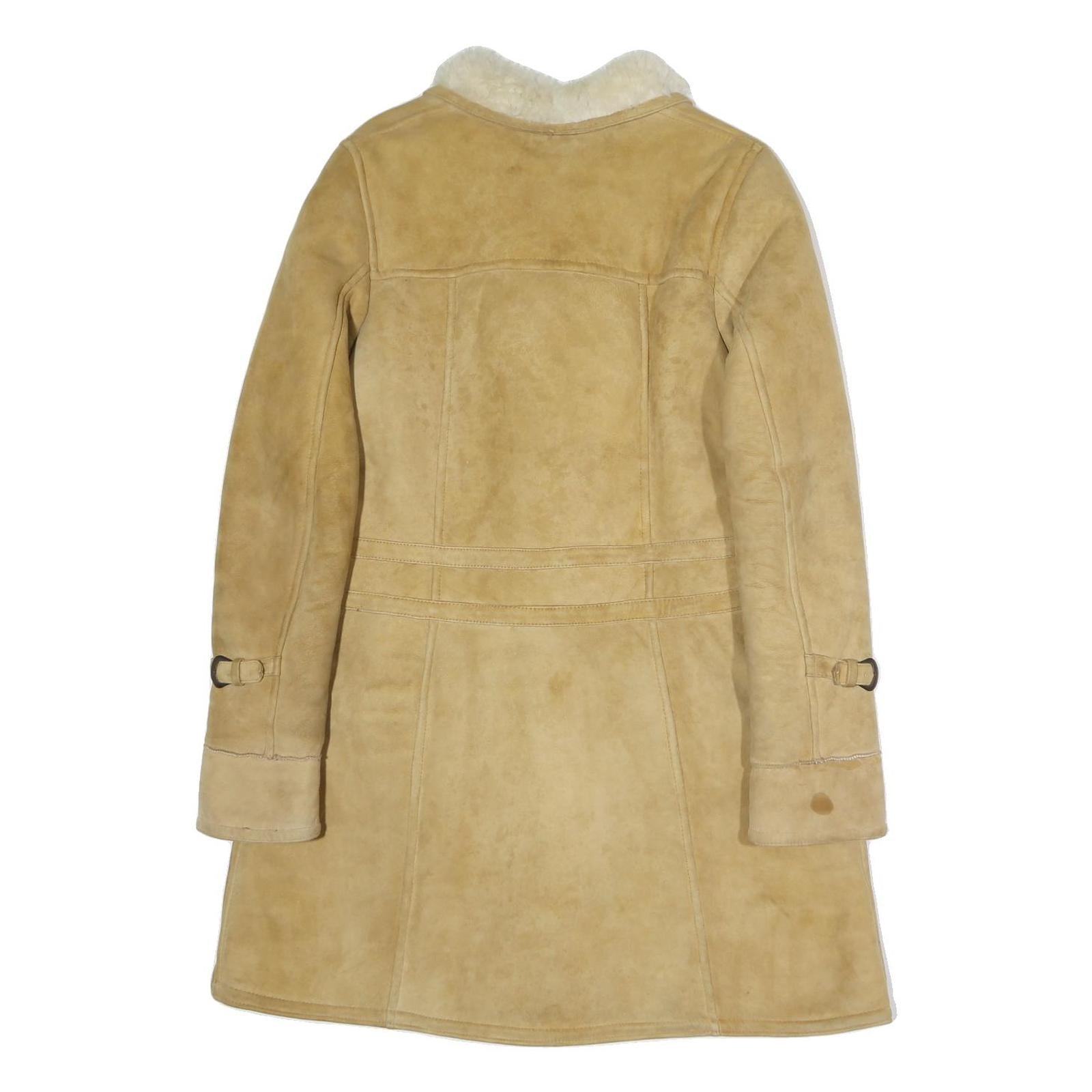 Womens Beige Shearling Button Jacket S Polyester Blend Classic Winter Outerwear