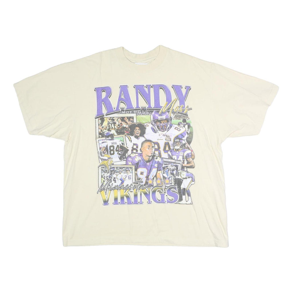 GAME CHANGER Mens Cream Randy Moss Minnesota Vikings Graphic T-Shirt XL Short