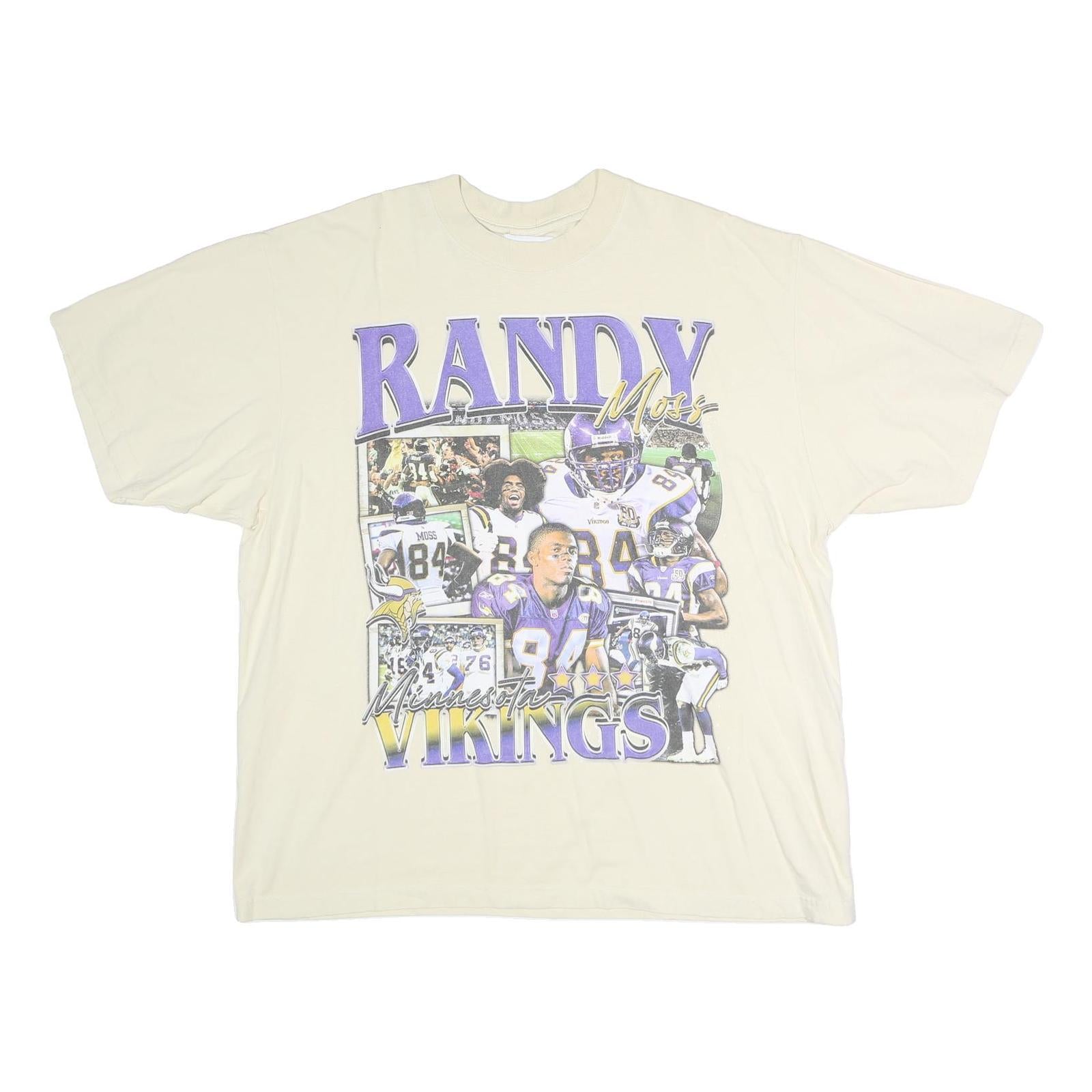 GAME CHANGER Mens Cream Randy Moss Minnesota Vikings Graphic T-Shirt XL Short