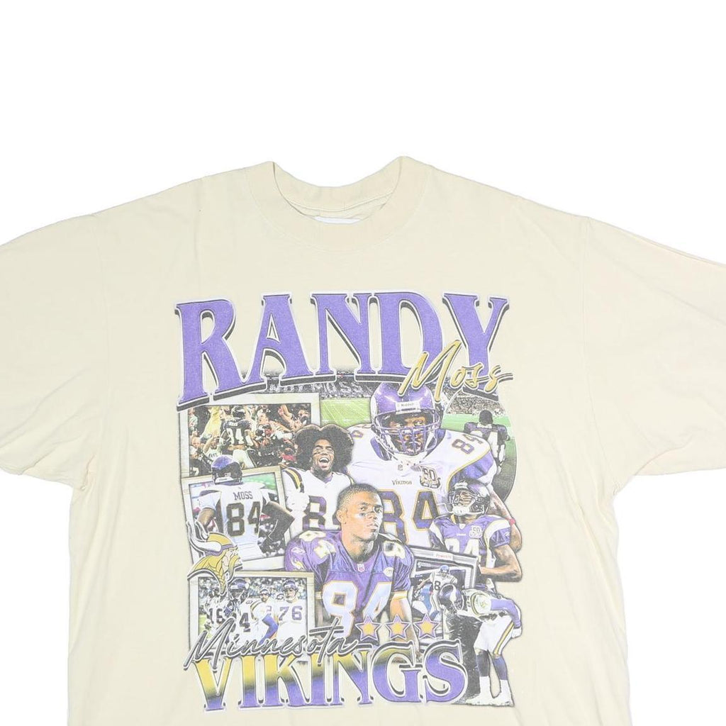 GAME CHANGER Mens Cream Randy Moss Minnesota Vikings Graphic T-Shirt XL Short