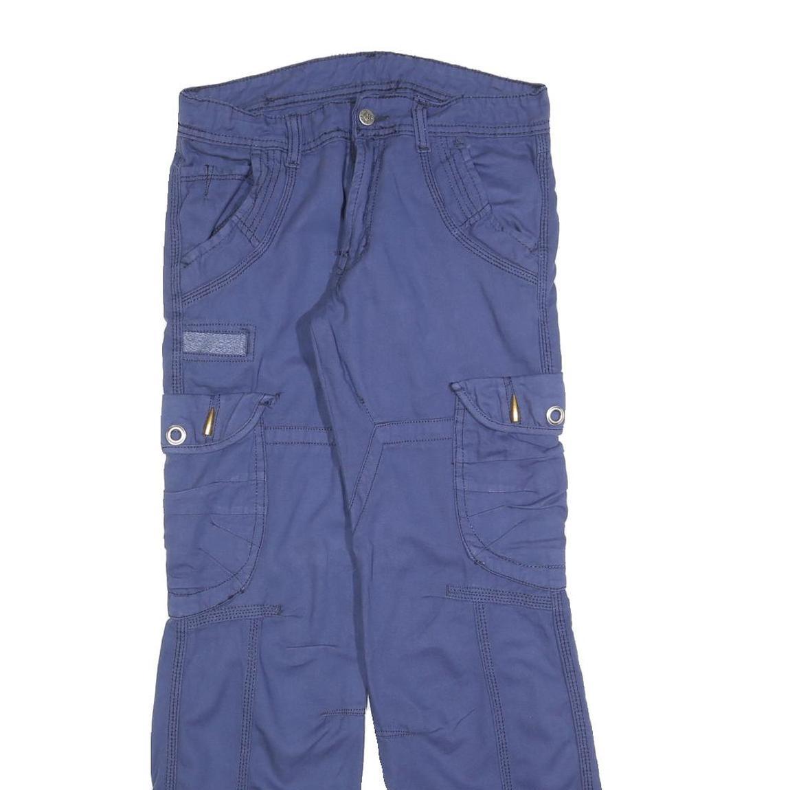 Womens Blue Regular Fit Straight Leg Cotton Blend Trousers W30 L30 Cargo Style