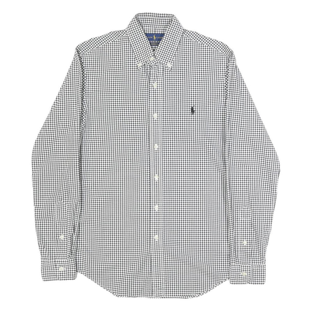 RALPH LAUREN Mens Black & White Checked Shirt XS Classic Button Down Collar Long