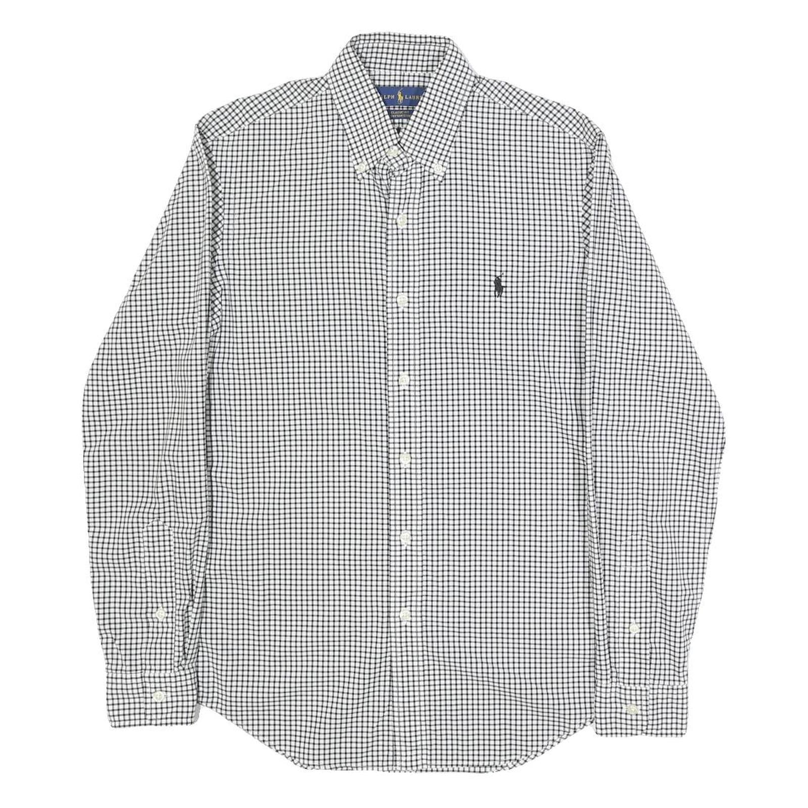 RALPH LAUREN Mens Black & White Checked Shirt XS Classic Button Down Collar Long